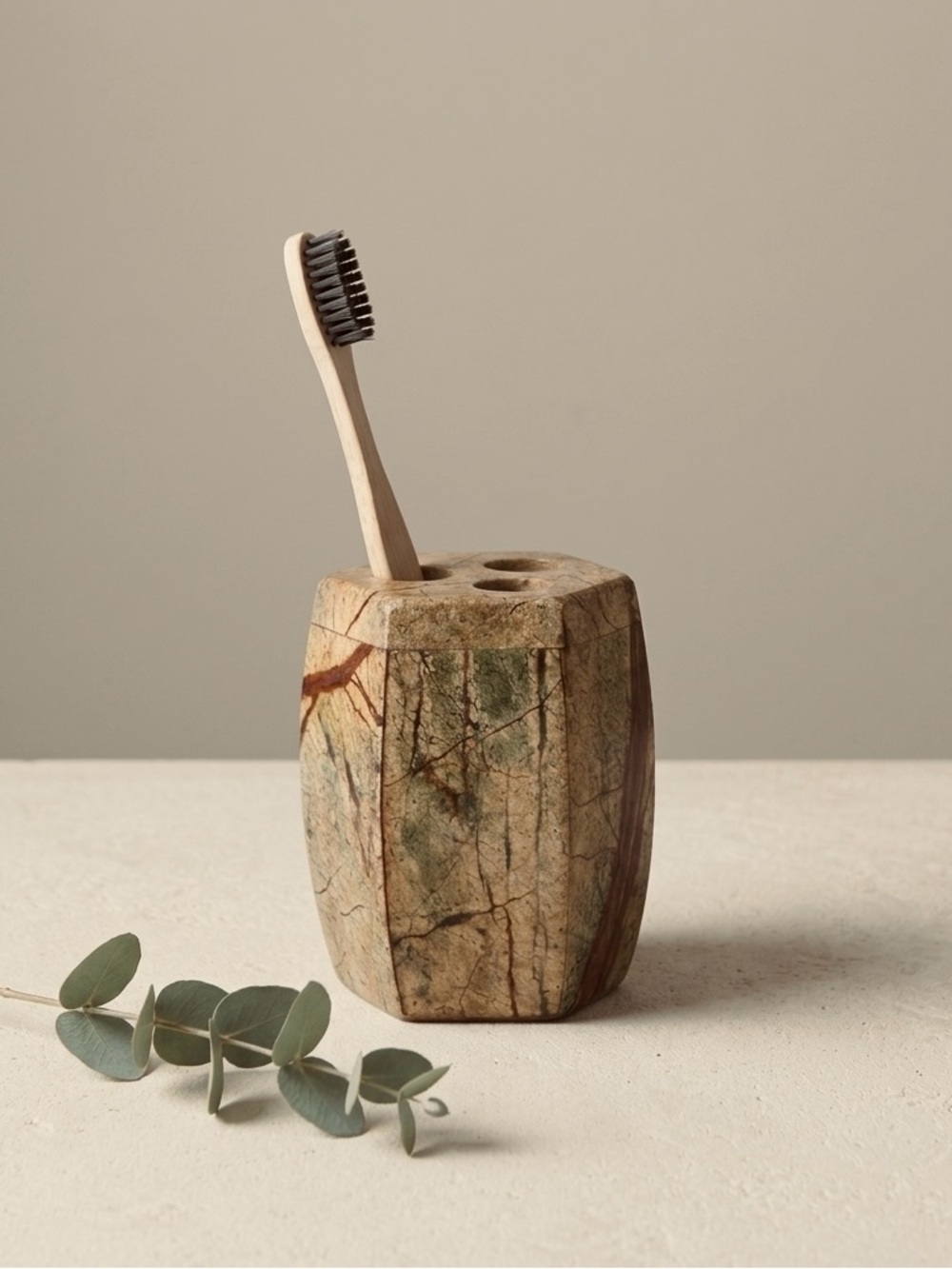 Vintage Natural Stone Marble Toothbrush Holder Vanity Tumbler Earthy